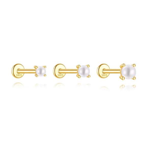 Wholesale S925 Sterling Silver Flower Shaped Pearl Thread Piercing Ear Bone Nail Earrings With Electroplating For Women