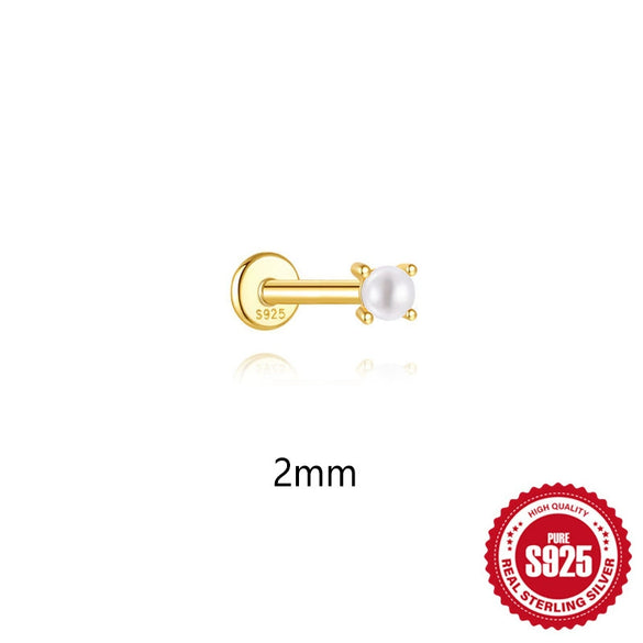 Wholesale S925 Sterling Silver Flower Shaped Pearl Thread Piercing Ear Bone Nail Earrings With Electroplating For Women
