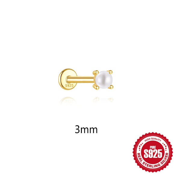 Wholesale S925 Sterling Silver Flower Shaped Pearl Thread Piercing Ear Bone Nail Earrings With Electroplating For Women