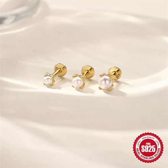 Wholesale S925 Sterling Silver Flower Shaped Pearl Thread Piercing Ear Bone Nail Earrings With Electroplating For Women