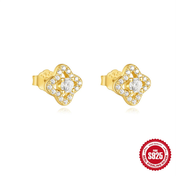 Wholesale S925 Sterling Silver Flower Star Four Leaf Clover Earrings With Electroplating Minimalist Geometric Style