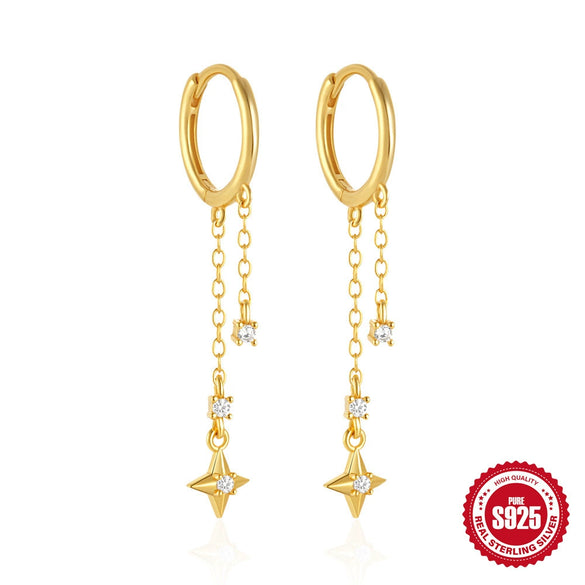 Wholesale S925 Sterling Silver Flower Star Tassel Ear Buckle Light Luxury Earrings With Geometric Pattern And Electroplating For Women