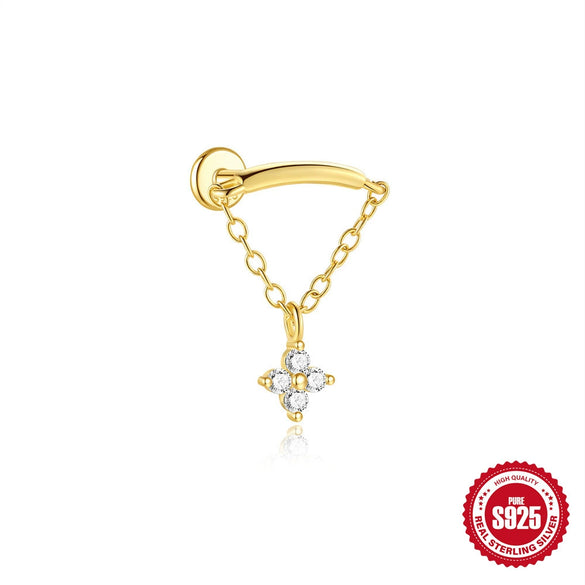 Wholesale S925 Sterling Silver Flower Tassel Chain Flat Head Thread Puncture Ear Nail With Electroplating For Women