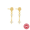 Wholesale S925 Sterling Silver Four Leaf Clover Tassel Geometric Pattern Electroplated Women's Earrings