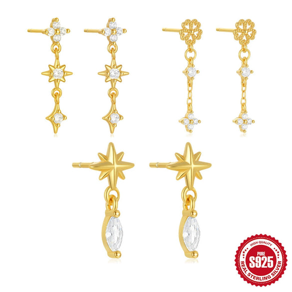 Wholesale S925 Sterling Silver Four Leaf Clover Tassel Geometric Pattern Electroplated Women's Earrings