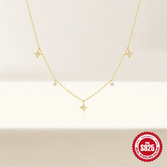 Wholesale S925 Sterling Silver Four Mans Star Inlaid Zircon Geometry Clavicle Necklace O Chain