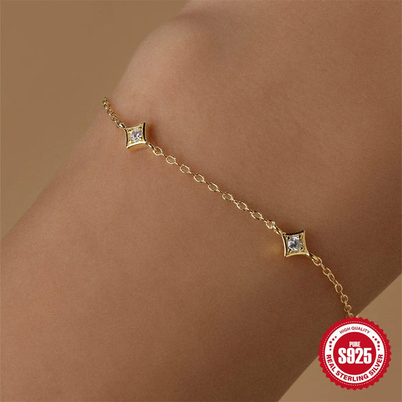 Wholesale S925 Sterling Silver Four Star Geometric Fashion Bracelet With Electroplating And Real Gold Plating For Women