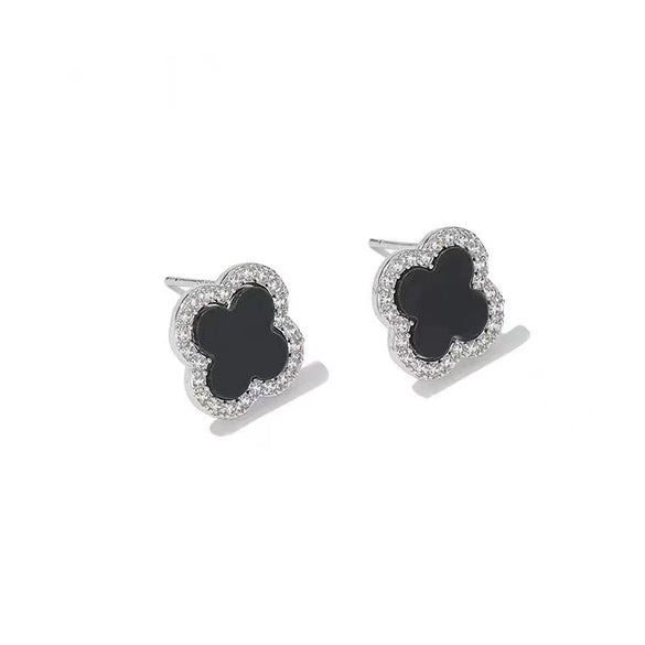 Wholesale S999 Sterling Silver Fourleaf Clover Electroplated Geometric Fashion Earrings Unisex