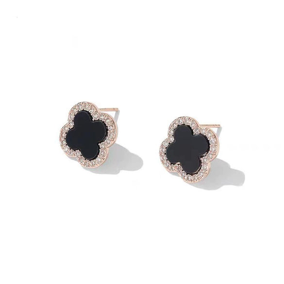 Wholesale S999 Sterling Silver Fourleaf Clover Electroplated Geometric Fashion Earrings Unisex