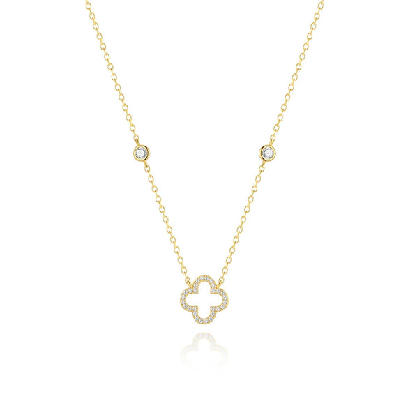 Wholesale S925 Sterling Silver Fourleaf Clover Geometric Patterned Diamondstudded Stacking Pendant Necklace With Adjustable Clavicle O Word Chain Electroplated
