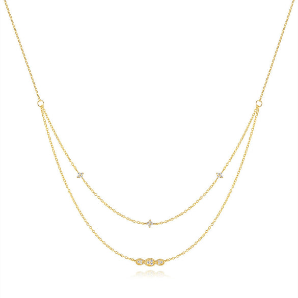 Wholesale S925 Sterling Silver Fourleaf Clover Oval Geometric Minimalist Double Layer Overlapping Clavicle Necklace With Electroplating