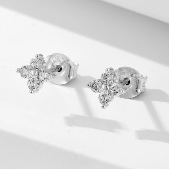 Wholesale S925 Sterling Silver Fourleaf Clover Zircon Earrings For Women With Flower Pattern And Diamond Treatment