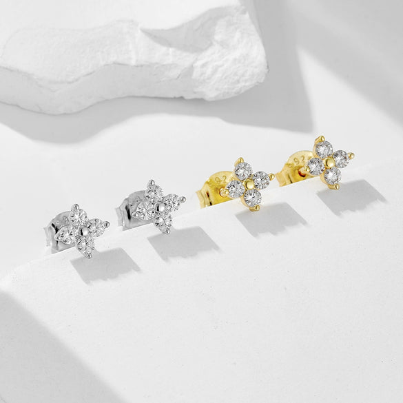 Wholesale S925 Sterling Silver Fourleaf Clover Zircon Earrings For Women With Flower Pattern And Diamond Treatment