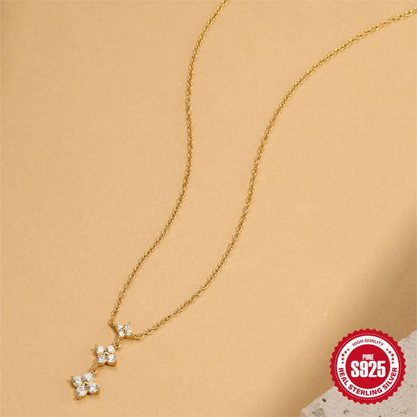 Wholesale S925 Sterling Silver Fourleaf Flower Petal Geometric Minimalist Electroplated Clavicle Chain Necklace For Women