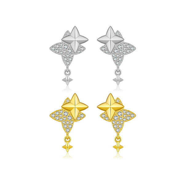 Wholesale S925 Sterling Silver Fourmang Star Women's Simple Allmatch Earrings With Electroplating Process
