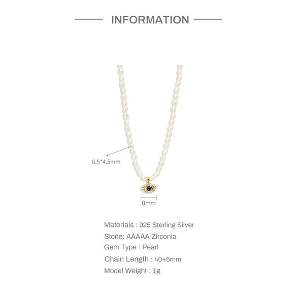 Wholesale S925 Sterling Silver French Millet Pearl Choker With Devil's Eye Diamond For Ladies O Chain Geometric Style Electroplated