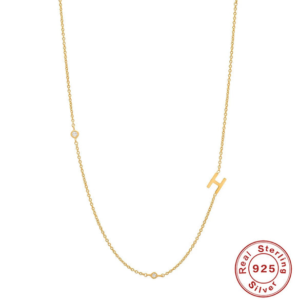 Wholesale S925 Sterling Silver French Retro Glossy Letter Diamond Embedded Initial Necklace With O Chain And Electroplating For Women