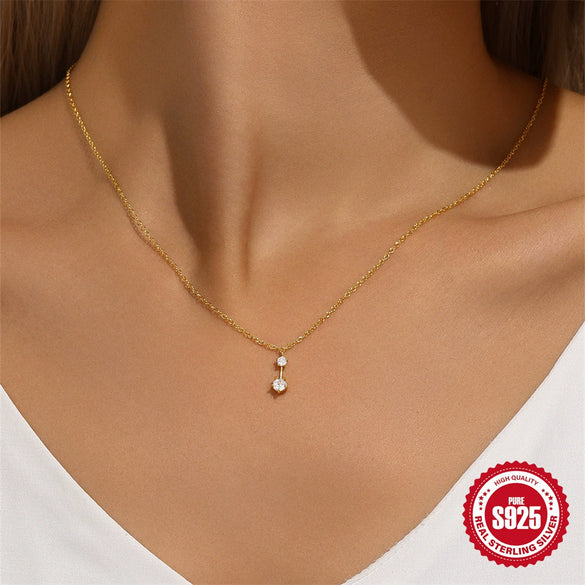 Wholesale S925 Sterling Silver Fresh Water Drop Geometric Onecharacter Stacked Clavicle Chain With Electroplating For Women