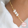Wholesale S925 Sterling Silver Freshwater Pearl Geometric Unisex Bracelet 2 Piece Set Inlaid With Pearls