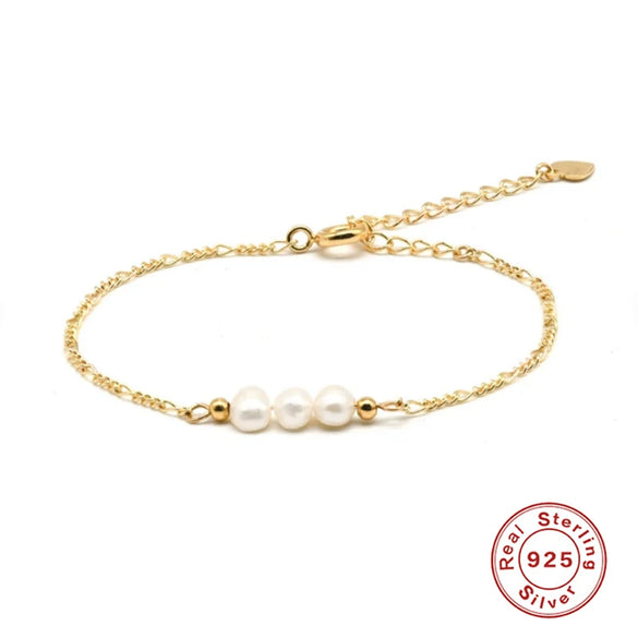 Wholesale S925 Sterling Silver Freshwater Pearl Geometric Unisex Bracelet 2 Piece Set Inlaid With Pearls