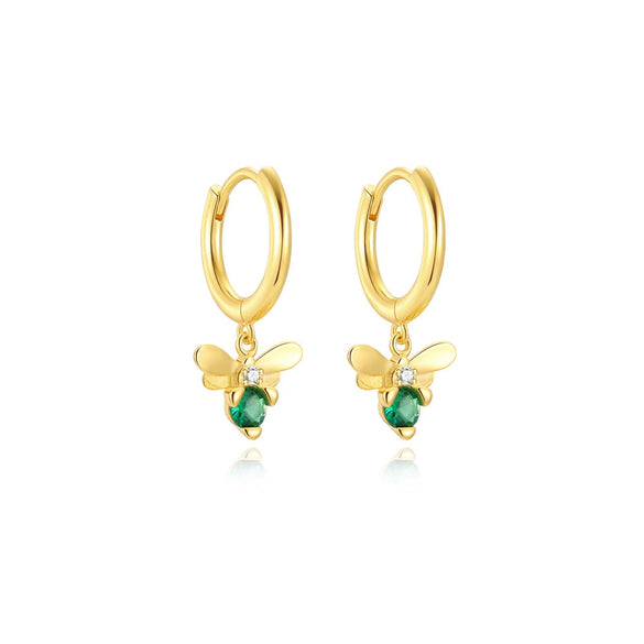 Wholesale S925 Sterling Silver Fun Bee Inlaid Green Diamond Geometric Earrings With Electroplating