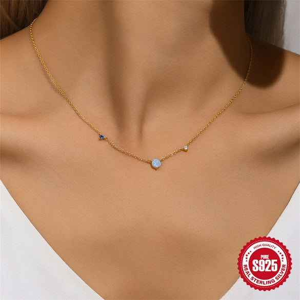 Wholesale S925 Sterling Silver Geometric All Match Diamond Encrusted Fashion Necklace With Electroplating And O Chain