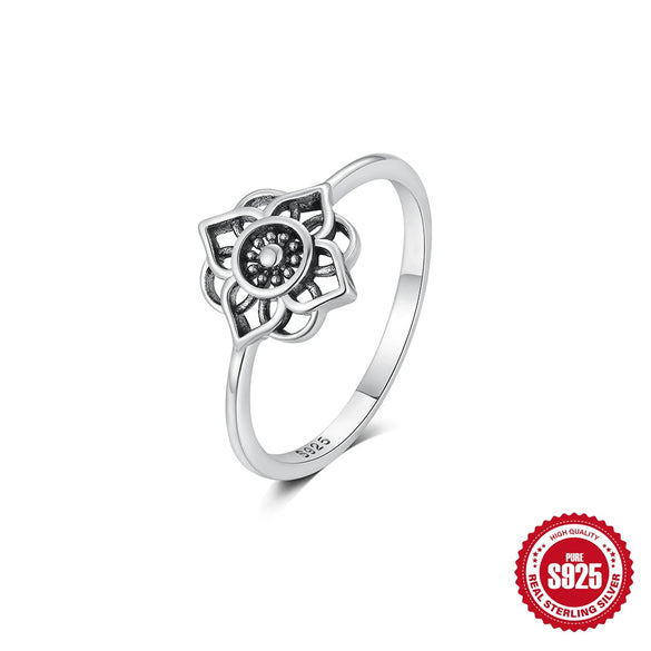 Wholesale S925 Sterling Silver Geometric Aobao Flower Turquoise Ring With Real Gold Plating Retro Niche Design For Women