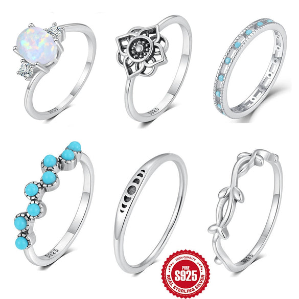 Wholesale S925 Sterling Silver Geometric Aobao Flower Turquoise Ring With Real Gold Plating Retro Niche Design For Women