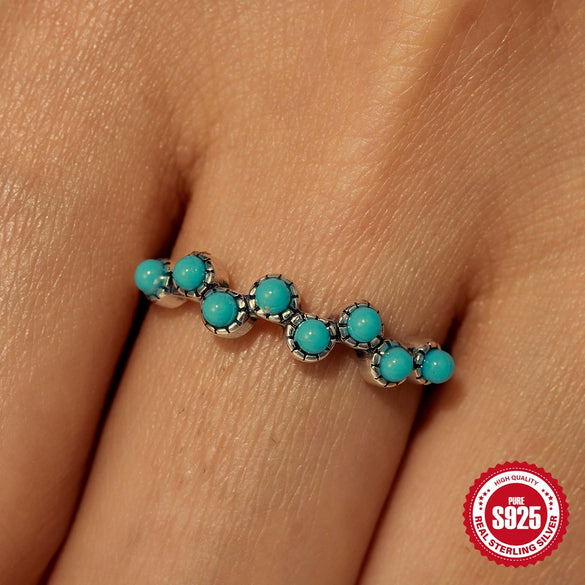 Wholesale S925 Sterling Silver Geometric Aobao Flower Turquoise Ring With Real Gold Plating Retro Niche Design For Women