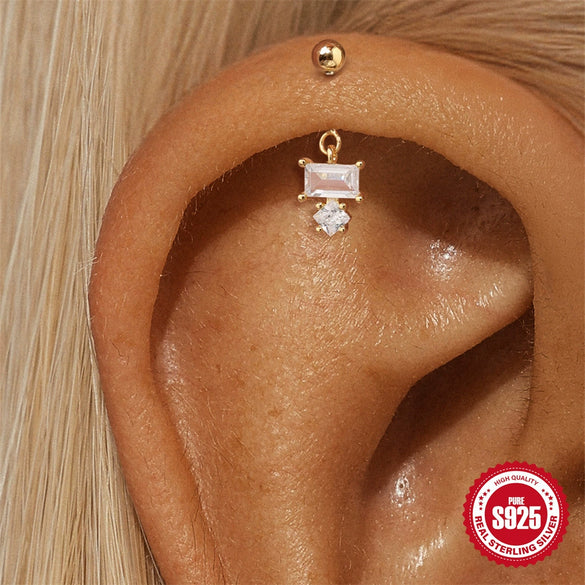 Wholesale S925 Sterling Silver Geometric Ball Vertical Thread Piercing Ear Bone Nail Earrings With Environmentally Friendly Electroplating And Moonstone