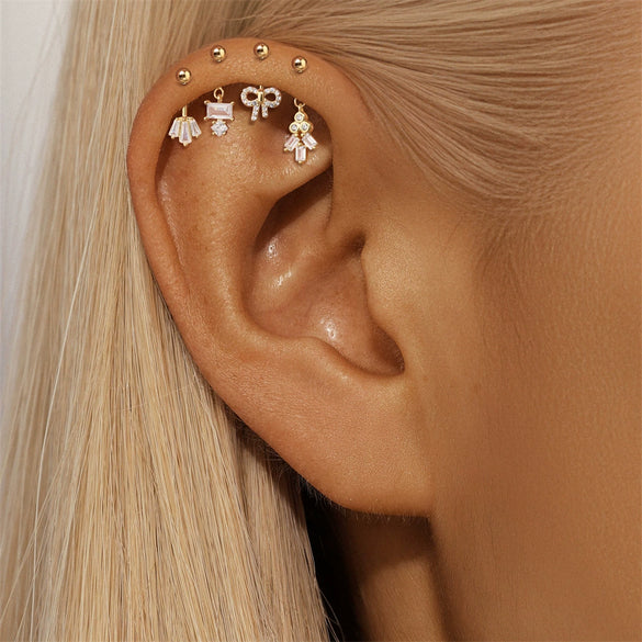Wholesale S925 Sterling Silver Geometric Ball Vertical Thread Piercing Ear Bone Nail Earrings With Environmentally Friendly Electroplating And Moonstone