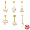 Wholesale S925 Sterling Silver Geometric Ball Vertical Thread Piercing Ear Bone Nail Earrings With Environmentally Friendly Electroplating And Moonstone