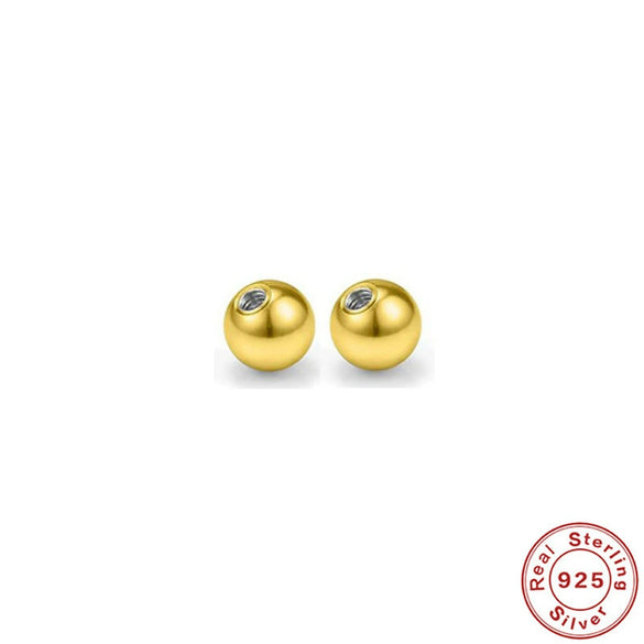 Wholesale S925 Sterling Silver Geometric Bead Earplugs Body Piercing Threaded Ear Plugs With Small Gold Balls Electroplated Ear Stud Accessories Unisex