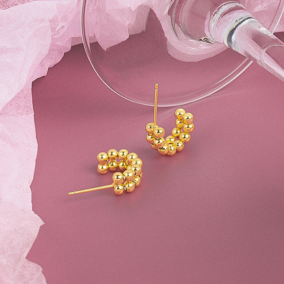 Wholesale S925 Sterling Silver Geometric Beaded Women's Earrings With Electroplating