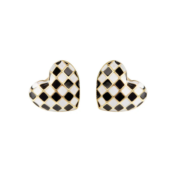 Wholesale S925 Sterling Silver Geometric Black And White Chessboard Grid Drop Earrings With Electroplating Lovely Retro Style For Girls