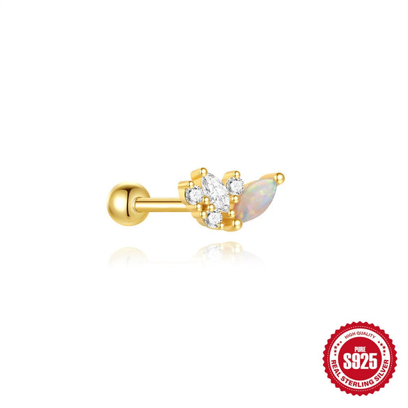 Wholesale S925 Sterling Silver Geometric Blue Pointed Bottom Opal Pink Opal Flower Sunflower Element Piercing Earrings With Electroplating For Women