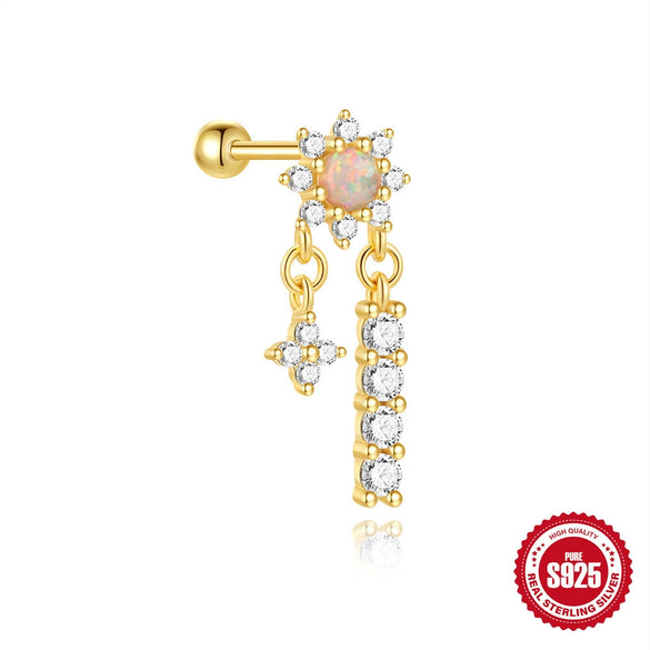 Wholesale S925 Sterling Silver Geometric Butterfly Star Moon Sunflower Zirconia Cartilage Spiral Tassel Piercing Earrings For Unisex