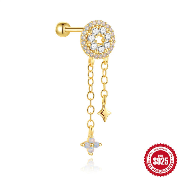 Wholesale S925 Sterling Silver Geometric Butterfly Star Moon Sunflower Zirconia Cartilage Spiral Tassel Piercing Earrings For Unisex