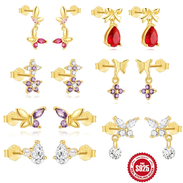 Wholesale S925 Sterling Silver Geometric Butterfly Stud Earrings For Women With Electroplating