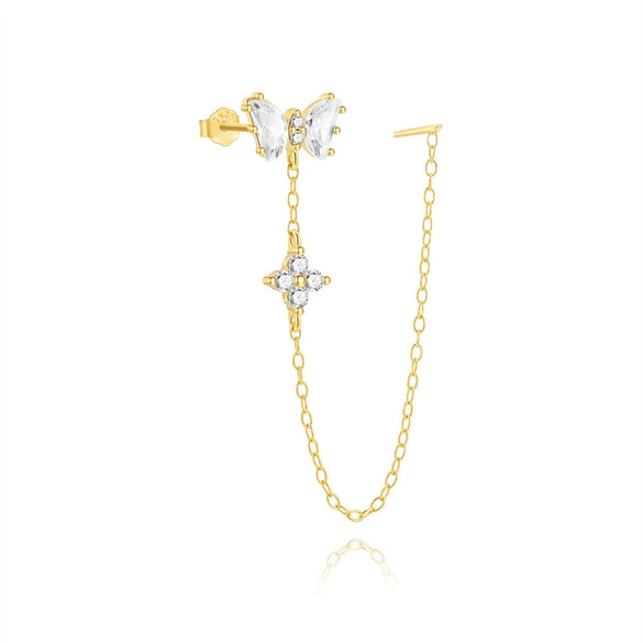 Wholesale S925 Sterling Silver Geometric Butterfly Tassel Chain Earrings With Electroplating For Women