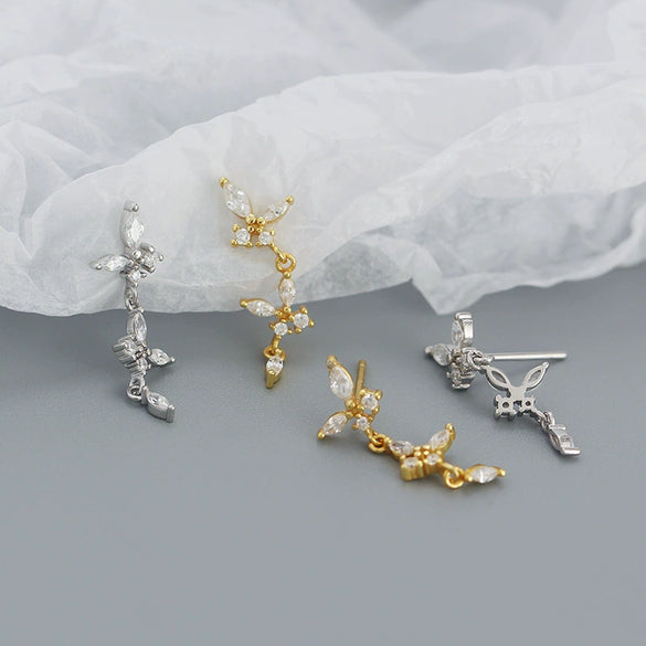 Wholesale S925 Sterling Silver Geometric Butterfly Tassel Earrings Electroplated