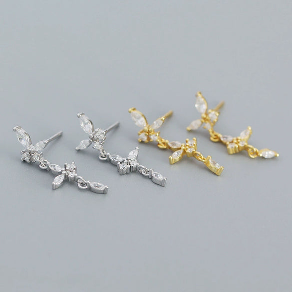 Wholesale S925 Sterling Silver Geometric Butterfly Tassel Earrings Electroplated