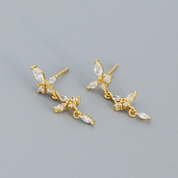 Wholesale S925 Sterling Silver Geometric Butterfly Tassel Earrings Electroplated