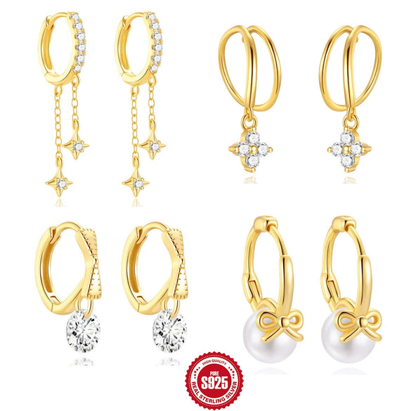 Wholesale S925 Sterling Silver Geometric Butterfly Tassel Star Diamond Pearl Earring With Electroplating For Women