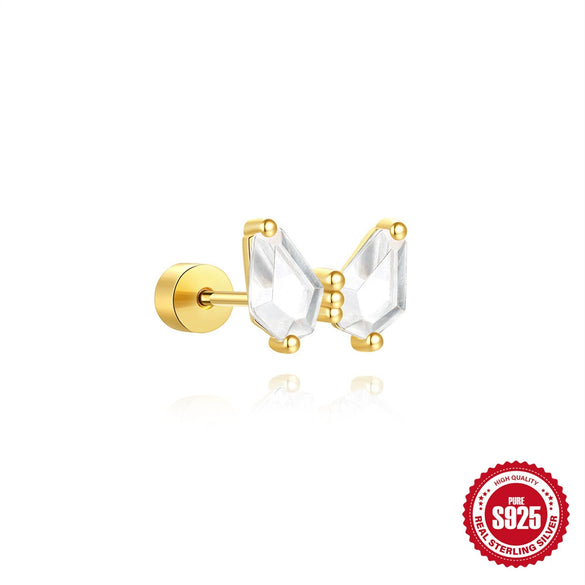 Wholesale S925 Sterling Silver Geometric Butterfly Zircon Flat Head Cylindrical Thread Piercing Ear Bone Nail With Environmentally Friendly Electroplating