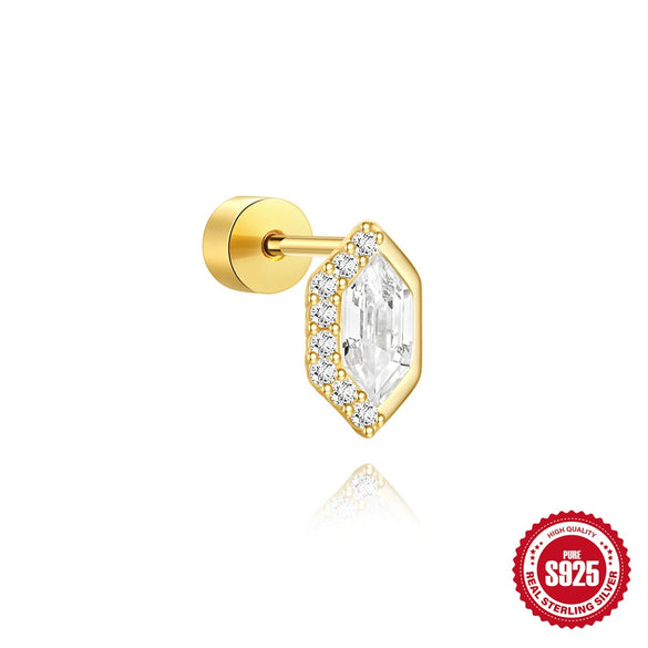 Wholesale S925 Sterling Silver Geometric Butterfly Zircon Flat Head Cylindrical Thread Piercing Ear Bone Nail With Environmentally Friendly Electroplating
