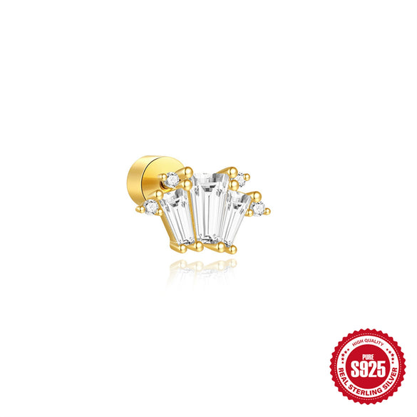 Wholesale S925 Sterling Silver Geometric Cartilage Spiral Thick Bottom Flat Back Puncture Earrings For Women Electroplated