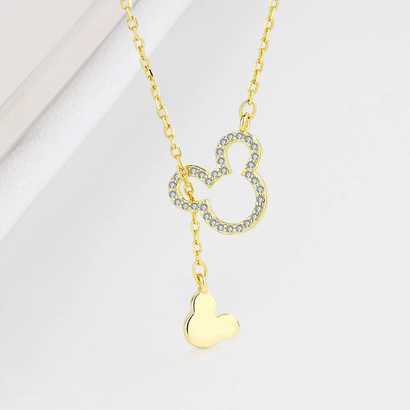 Wholesale S925 Sterling Silver Geometric Cartoon Mouse Bear Necklace