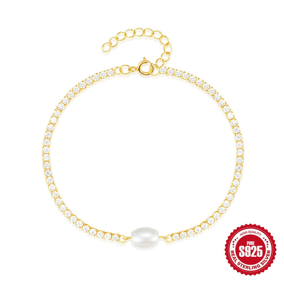 Wholesale S925 Sterling Silver Geometric Chain Diamond Pearl Light Luxury Bracelet With Electroplating For Women