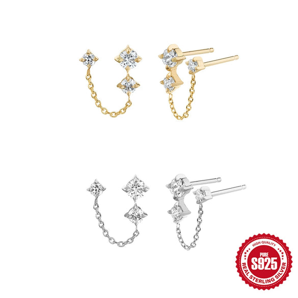 Wholesale S925 Sterling Silver Geometric Chain Tassel Diamond Earrings For Women